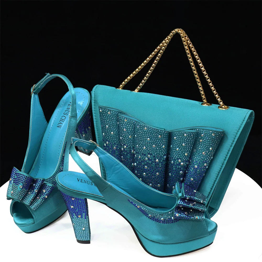 Women High Heels Sandals Printing Flower Material with Rhinestone Italian Design Coffee Color Open-Toed Shoes