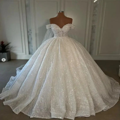 Customized Sweetheart  Appliques Sequined Wedding Dress 2026 Court Train Tulle Off the Shoulder New Style Ball Gown Bridal Gowns