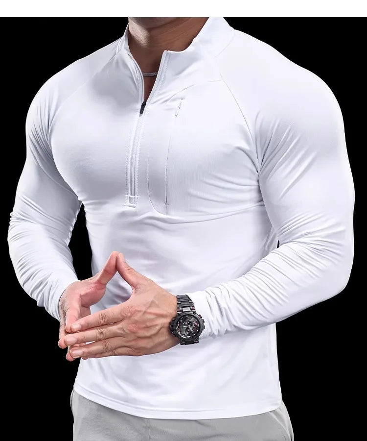 2024 New Men's Sports Gym Fitness Tops Running Training Clothes Round Neck Quick-drying Breathable Long-sleeved T-shirt Autumn