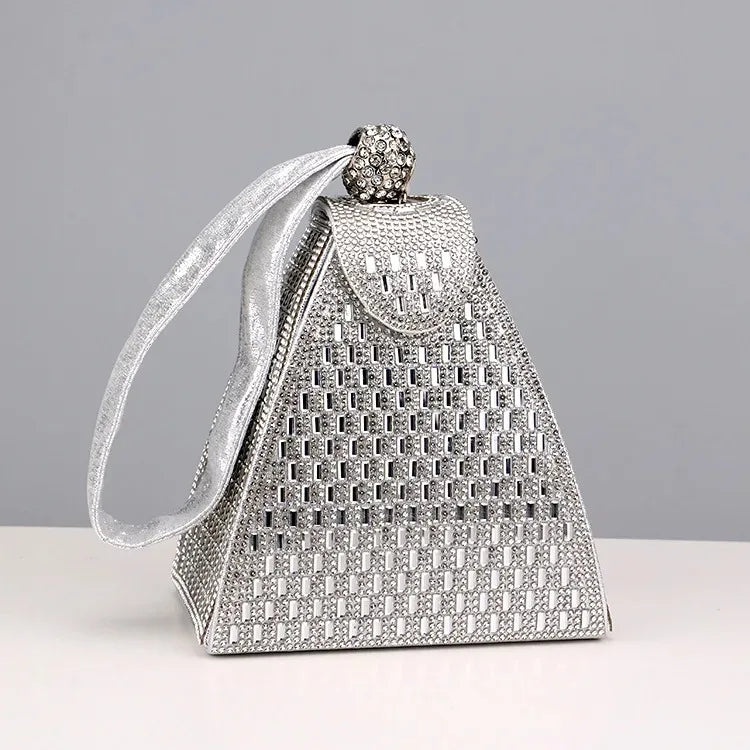 Rhinestones Luxury Evening Bags For Women New In High Quality Pyramid Shape Fashion Chic Point Party Clutch Purse Free Shipping