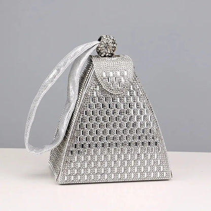 Rhinestones Luxury Evening Bags For Women New In High Quality Pyramid Shape Fashion Chic Point Party Clutch Purse Free Shipping