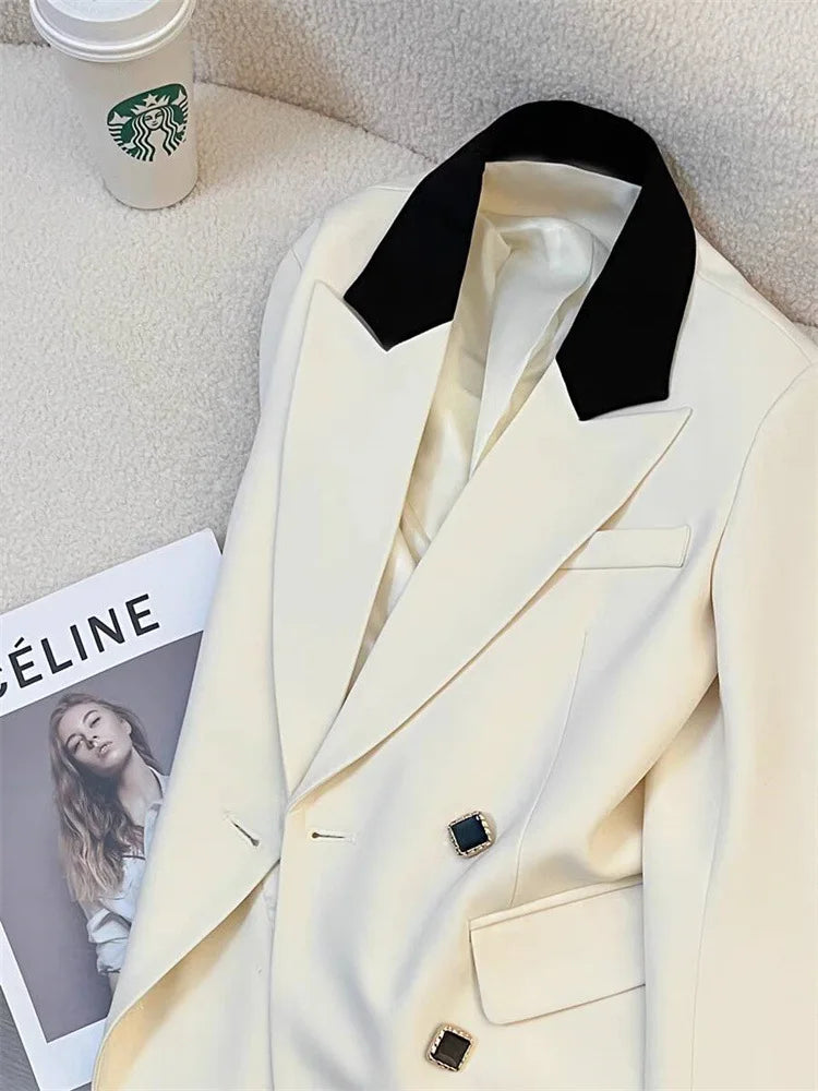 Spring Women's Suit Jacket Fashionable Korean Design Commute Style Long Sleeve Polyester Blend Urban Windbreaker