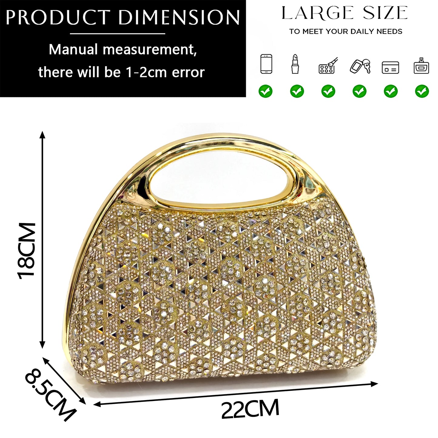 2026 Women’s Italian Gold High Heels with Rhinestone Detail & Matching Bag Set - Stylish Pointed Toe Design