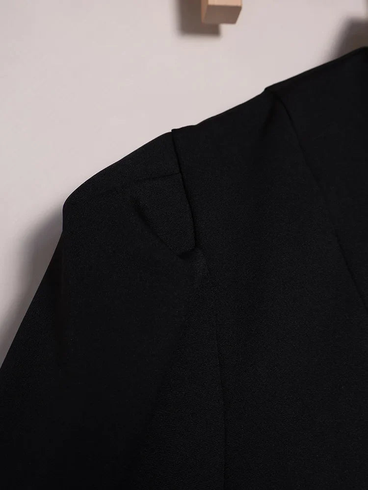 French Style Elegant Retro Stand Collar Black Suit Autumn Winter New Temperament Commute Puff Sleeve Slim Female Coat Tops Trend