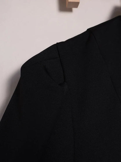 French Style Elegant Retro Stand Collar Black Suit Autumn Winter New Temperament Commute Puff Sleeve Slim Female Coat Tops Trend