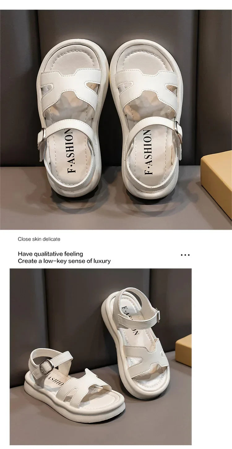 New Summer Girl Sandals Fashion Solid Color Children Causal Versatile Open-toe Beach Shoes Breathable Kids Thick Bottom Sandals