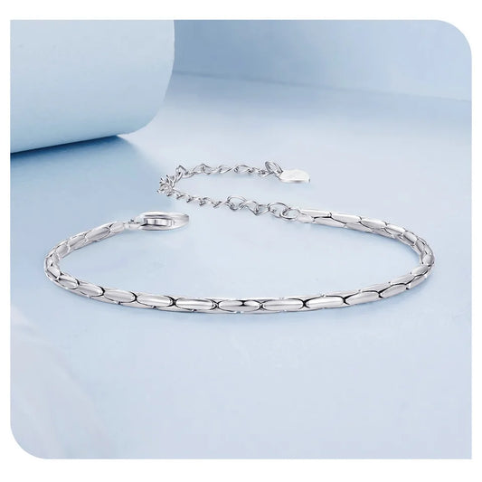 Bracelet pour femme plaqué or blanc, bracelet en argent sterling 925, chaîne serpent, bracelet basique délicat et élégant BSB173