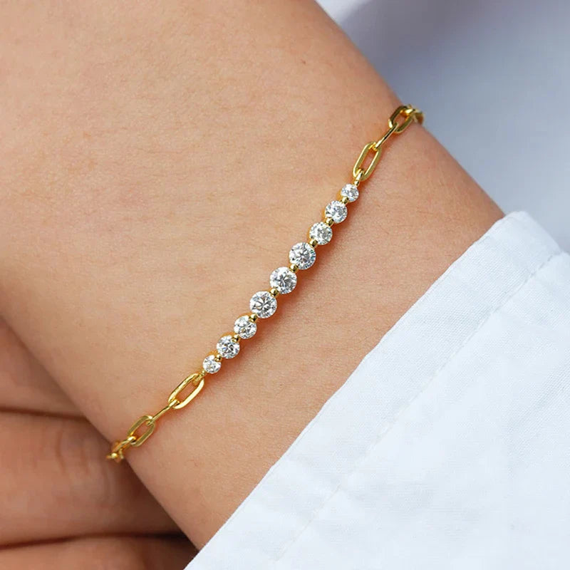 Dainty Full 2/2.5/3mm D Color Moissanite Diamond Link Bracelet for Woman 925 Silver Plated 18k Adjustable Chain Bracelets