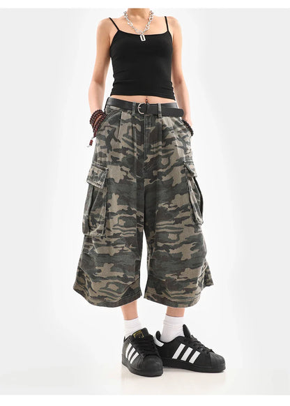 Summer Women Tomboy Camouflage Japanese Abi Jorts Jean Y2K 2000s Aesthetic Capri Pants Harajuku Denim High Street Goblin Core
