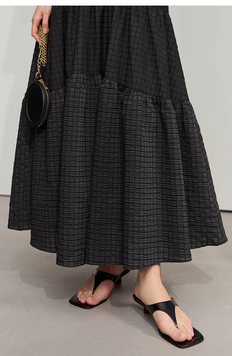 Minimalist Casual Halter Skirt Women 2025 Summer New Office Lady Solid Color Pockets Loose A line Cake Long Skirt 12542072