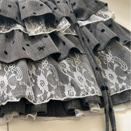 Y2k Harajuku Polka Dot Sweet Skirts Women Vintage Aesthetic High Waist Cake Mini Skirt Lace Patchwork Casual Bandage Kawaii Jupe