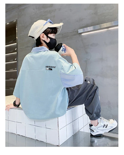 School Boys Fashion Summer Top And Bottom Clothes Set Polo Shirt + Pants 2 Pieces Clothing Suit Kids Children Casual Tracksuit