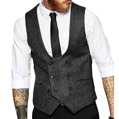 Men Vest Army Green Herringbone Solid Double Button Waistcoat For Wedding Banquet Business Work Casual Daily Men Suit Vest