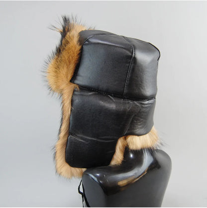 Winter Outdoor Windproof Ski Caps Warm Bomber Hat For Men Real Dog Fur Russian Leather Hat Ushanka Thick Warm Cap With Ear Flaps