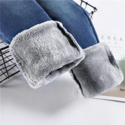 New Winter Women Snow Thermal Fleece Skinny Jeans Casual Lady Warm Velvet Thick Pencil Pants Female Basic Fleece Denim Trousers