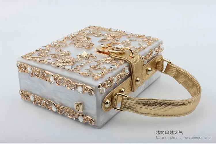 Luxury Designer Shimmer Acrylic Box Glitter Rhinestones Diamond Evening Bag Wedding Party Clutch Purse Shoulder Messenger Bag