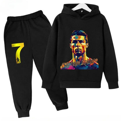 Quick-Dry CR7 Kids Tracksuit 7-13Y Ronaldo 7# Print Sports Outfit Breathable Fabric Active Wear Kids Boutique Clothes