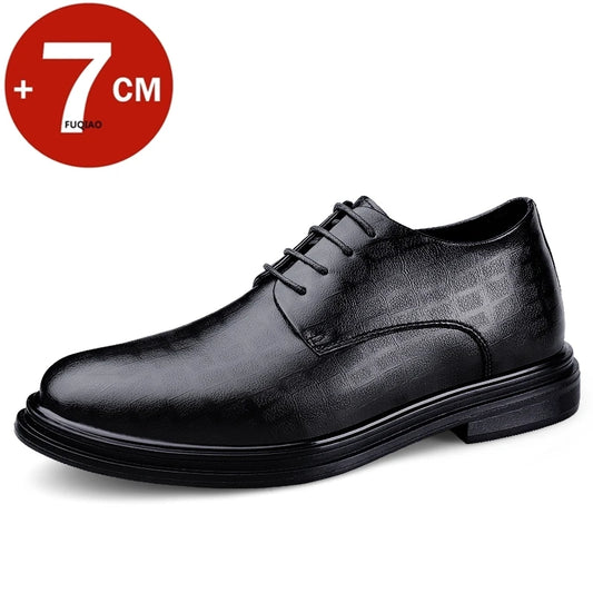 Men Dress Shoes Elevator Shoes Platform Breathable Casual Business Luxury Genuine Leather Soft Heightening Shoes 7CM Taller Male