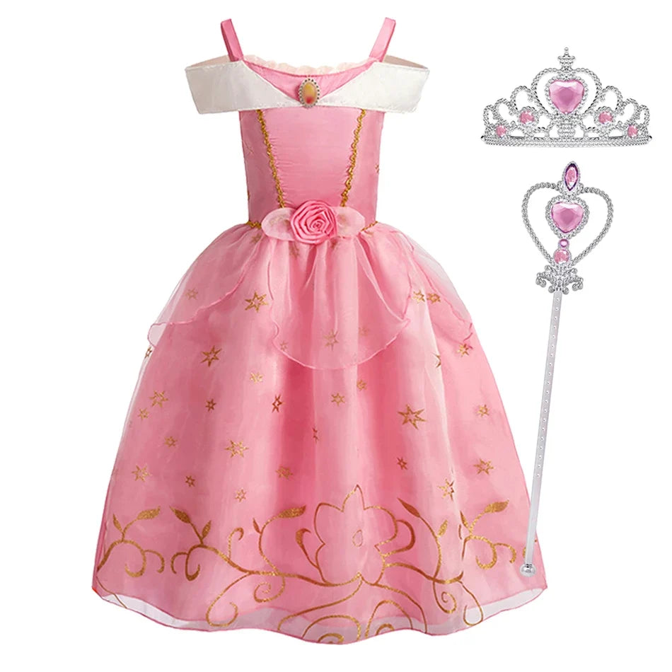 2026 Girls Costume Sleeping Beauty Aurora Princess Party Rapunzel Halloween Snow White Cosplay Costume Kid Cinderella Dress up