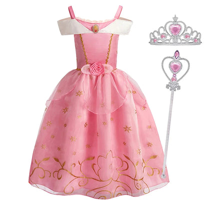 2026 Girls Costume Sleeping Beauty Aurora Princess Party Rapunzel Halloween Snow White Cosplay Costume Kid Cinderella Dress up