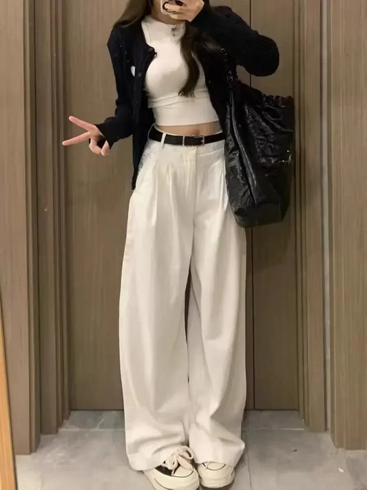 Summer White Jeans for Women Wide Leg High Waisted Straight Denim Pants Elegant Casual Female Jeans