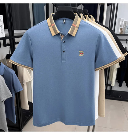 100% pure cotton high-end brand fashionable men's short sleeved polo shirt autumn original letter design golf top T-shirt