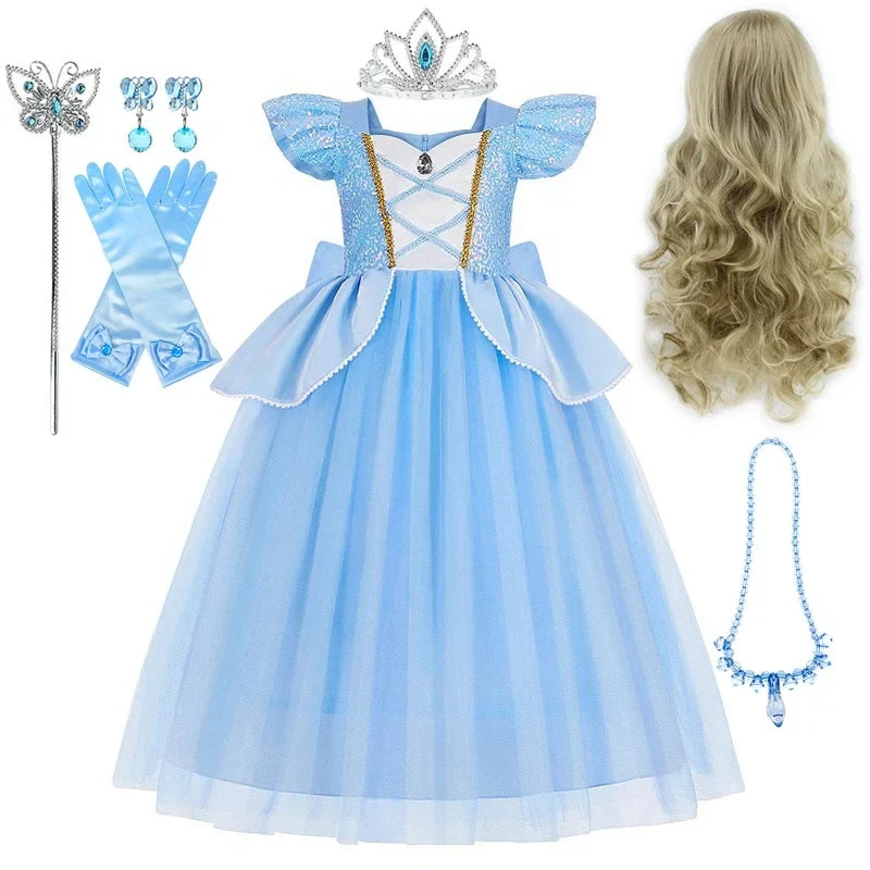 Deluxe Elegant Cinderella Princess Ball Gown Fancy Birthday Cinderella Party Dress Vestidos Costume Play Carnival Apparel