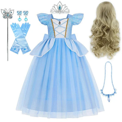 Deluxe Elegant Cinderella Princess Ball Gown Fancy Birthday Cinderella Party Dress Vestidos Costume Play Carnival Apparel
