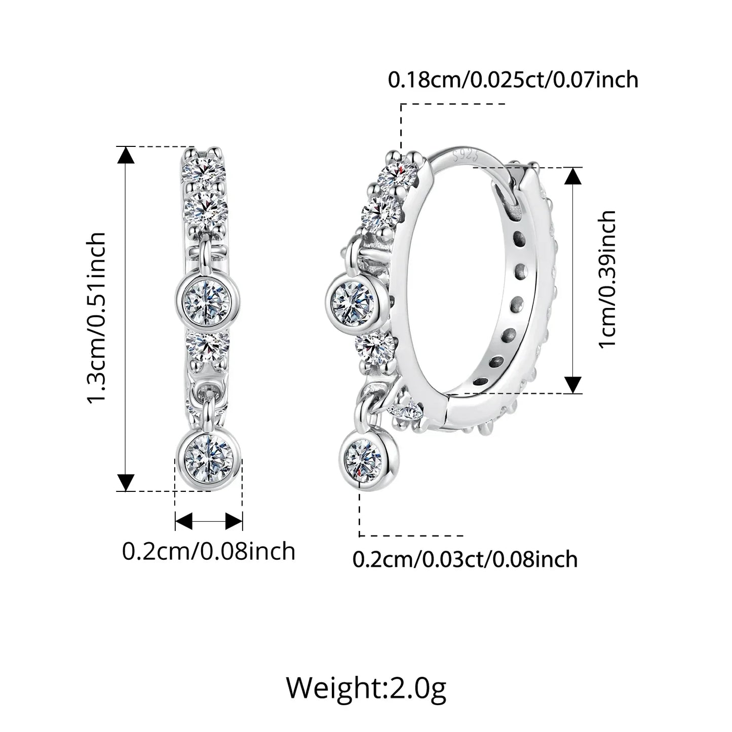 Elegant Moissanite Hoop Earrings for Women Minimalist 925 Sterling Silver D Color Round Cut Lab Diamond Earrings