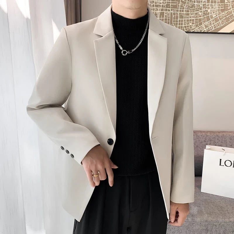 Spring Autumn Mens Blazers Coats Single Button Smart Casual Suit Jackets Men Solid Loose Fashion Youthful Vitality Blazers Man