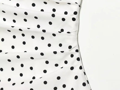 Women One Shoulder Sleeveless Polka Dot Mini Dress Ruched Waist Ruffle Hem Elegant Casual Party Short Dress Spring Summer