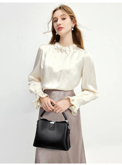 100% cowhide Bag Casual Women Hobos Handbags Bucket Bags New Women's Fashion Handbags Retro Solid Color Leather Shoulder wallet