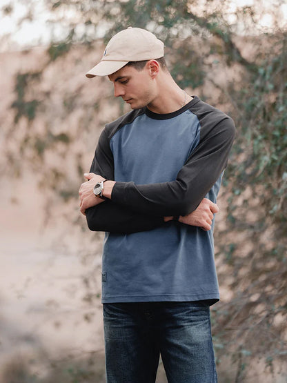 2026 Spring New 240g/sm Sorona Fabric Long Raglan Sleeve T-shirts Men Contrast Colors Tops