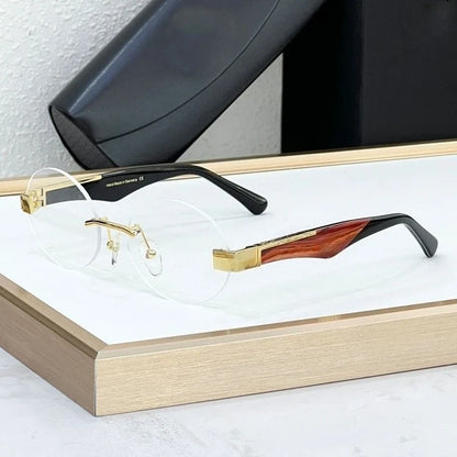 High Street Rimlesss Sunglasses Oval Alloy Acetate High Quality for Men Women Classical Vintage UV400 with Case