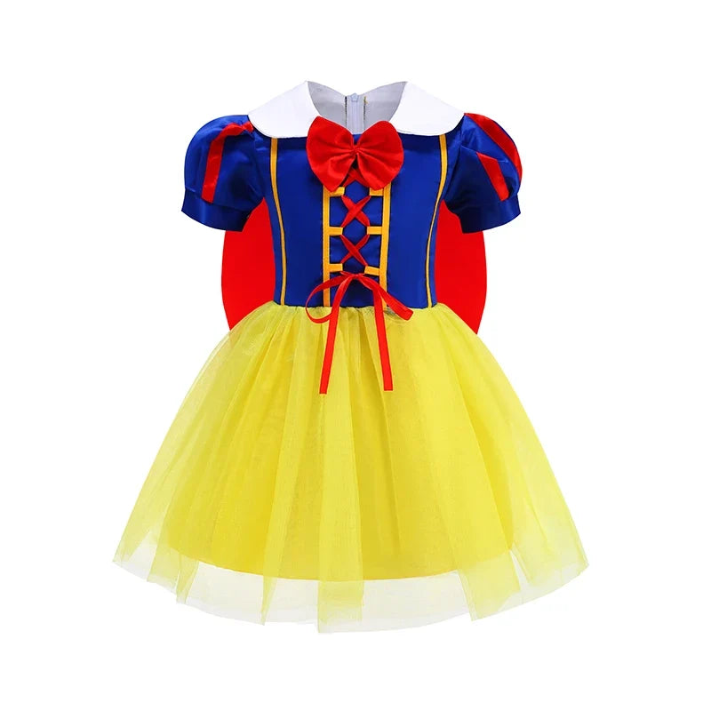 Girl Cosplay Disney Snow White Dress Kids Gown With Cloak Headband Children Princess Dress Up Costume Halloween Party Outfits