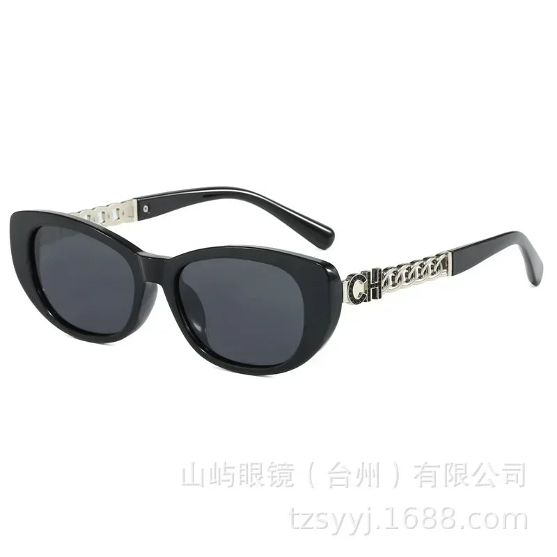 2025 New Trend Oval Polarized Sunglasses Women's Chain Hollow Frame Cat Eye Sun glasses Women's Fashion Luxury Design Glasses