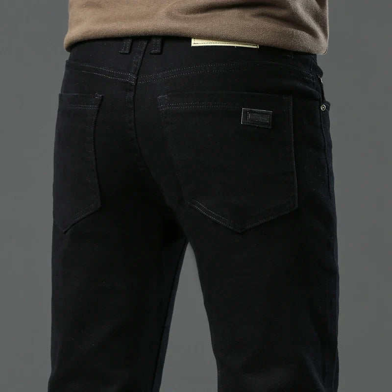 Army Green Elastic Cotton Jeans Men's Spring Fashion Slim Straight Denim Pants Comfort Large Size Korean Business Casual Trousers