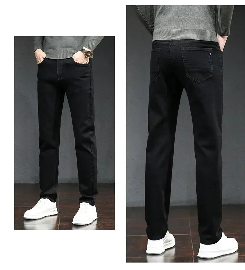Winter Thickened Warm Male Plush Trousers Brand Clothes Men's Fleece Jeans Straight Slim Stretch Fashion Business Denim Pants