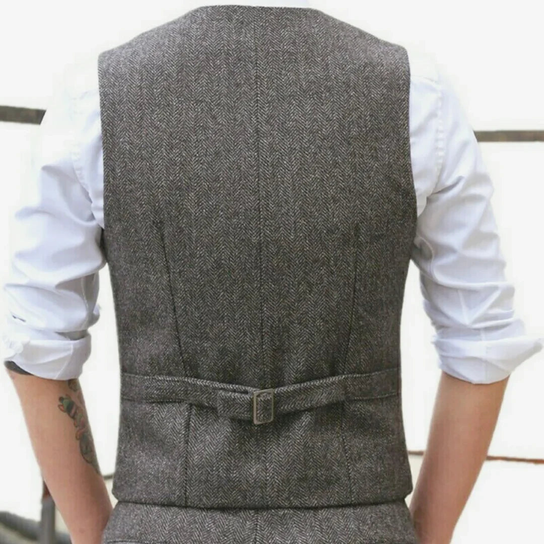 Men Vest Gray Herringbone Single Button V Neck Waistcoat For Wedding Banquet Business Office Work Daily Casual Men Suit Vest