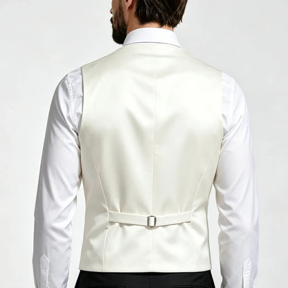 Men Vest Ivory With Lapel Single Breasted Solid Waistcoat For Wedding Banquet Business Work Office Casual Daily Men Suit Vest