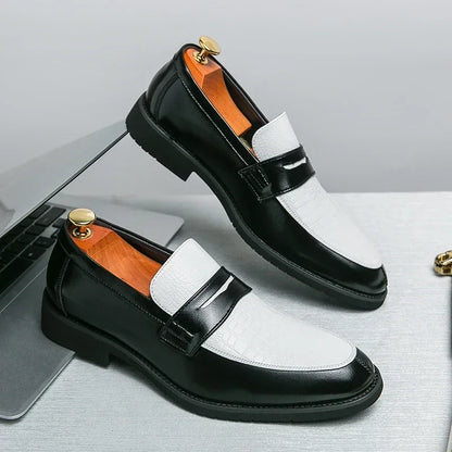 Fashion Color Mixed Mens Party Loafers Black White Business Leather Shoes Luxury Goods Summer New Coffee White Slip-On Shoes