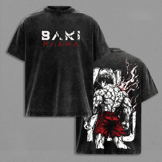 Baki Anime T-shirt Manga Printed Tshirt Men‘s Clothing Vintage Washed Oversized T Shirt Short Sleeve 100% Cotton Tees Tops