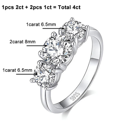 4CT Moissanite Engagement Ring for Women 3-stone S925 Sterling Silver with Gold Plated Wedding Band Promise Diamond Rings