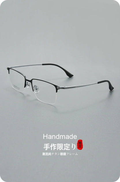 Pure Titanium Half Frame Business Eyeglasses Frames Anti-blue Light Reading Glasses Men's Customized Prescription X15119B
