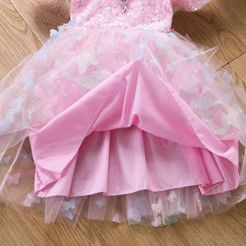 Baby Girls Butterfly Wings Fairy Gauze Princess Puff Sleeve Dress Lovely Kids Summer Tulle Dress Child Birthday Party Gown Dress