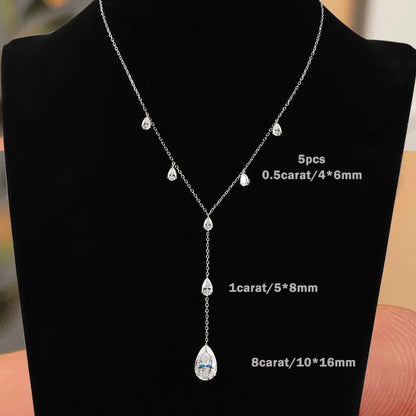 11.5carat Waterdrop All Moissanite Pendant Neclace with Certificates 925 Silver Pear Cut Diamond Long Tassel Neckchain for Women
