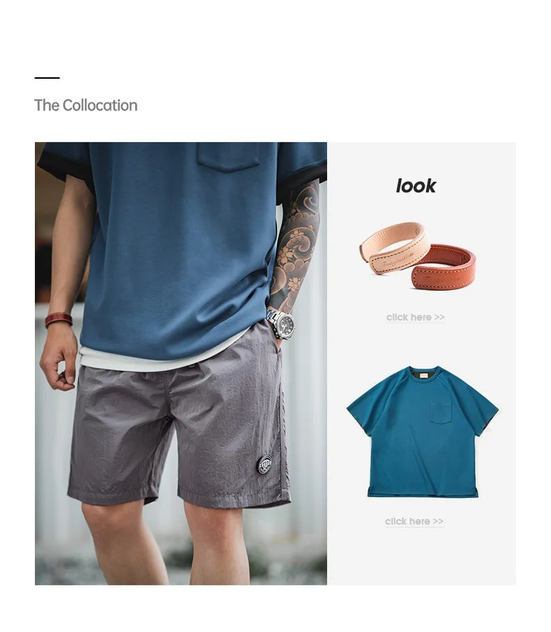 Outdoor Men's Quick-Dry Shorts Lightweight Casual Elastic Waist Drawstring Shorts Loose Fit Running Contrast Summer Shorts