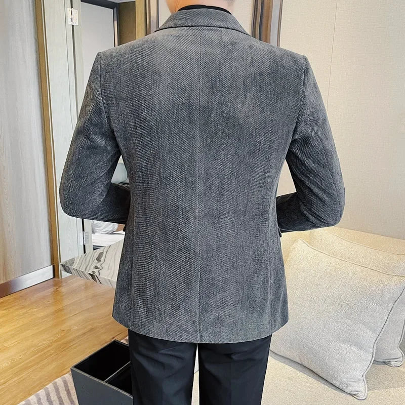 British Style Solid Color Slim Suit Jacket Men Fashion Casual Business Blazers Coats High Quality Social Wedding Elegant Jackets