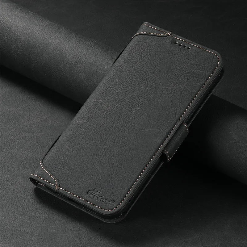 Magsafe Business Leather Wallet Phone Case For iPhone 12 13 14 15 Pro Max Plus 16 17 Pro Max With Flip Card Holder Cover