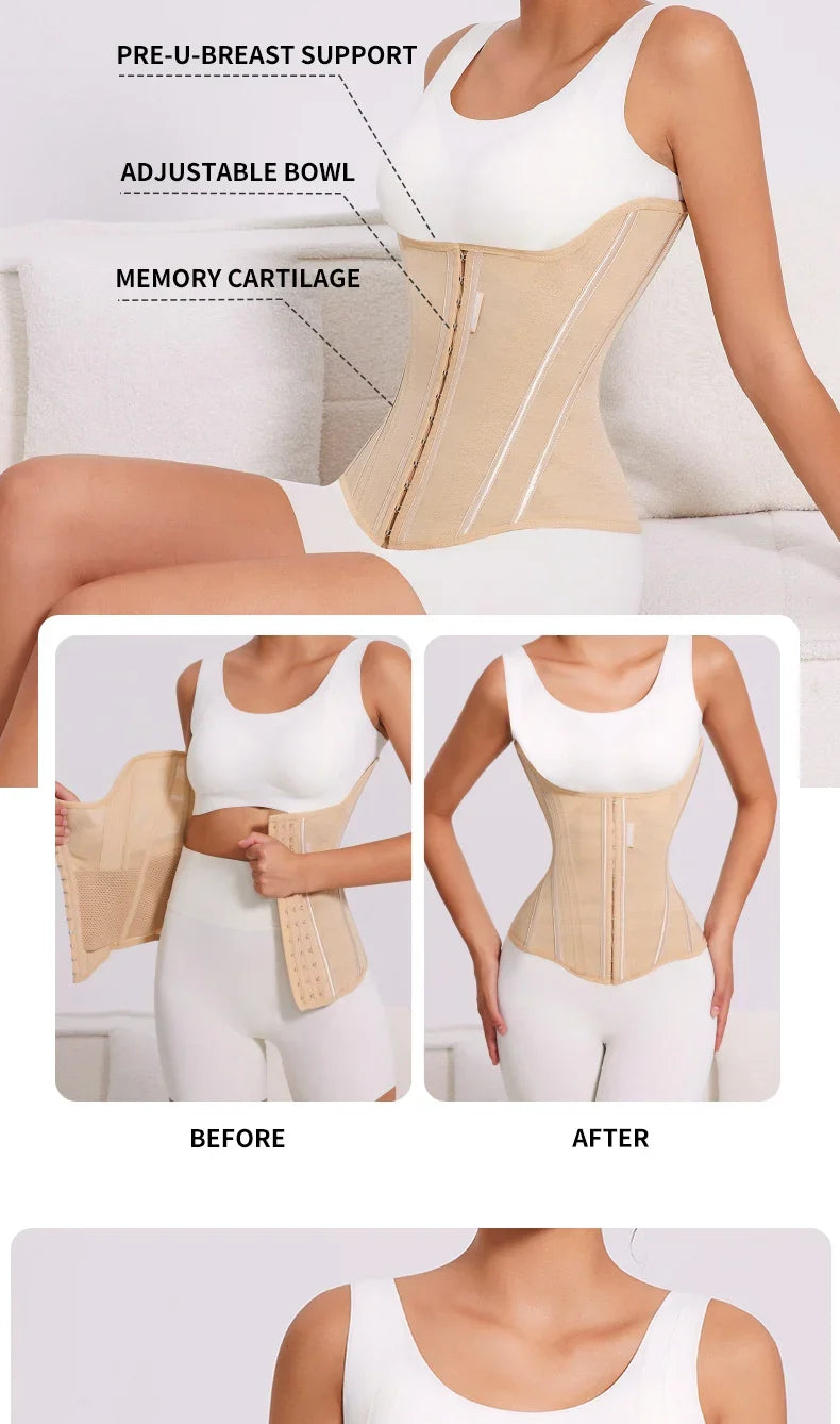 U-shaped Waist Trainer Corset Workout Body Shaper Breast Lifted Waist Trainer Soft Steel Bone Slimming Women's Shapewear